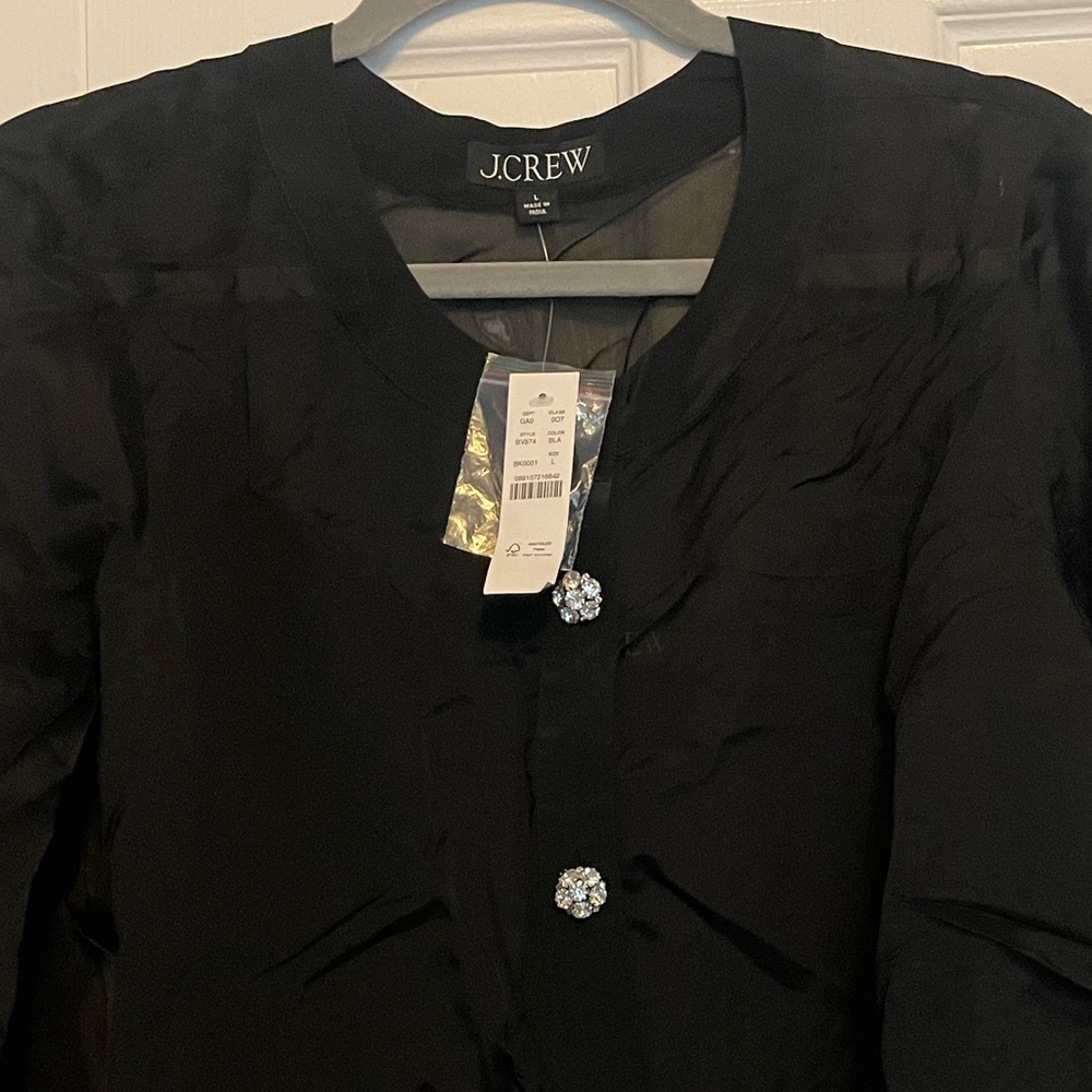 NWT J. Crew Black Women's Organza Top with Crystal Buttons - Picture 5 of 5